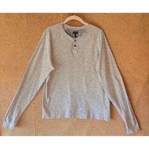 GoodMan Brand Henley Shirt Mens Sz L Heathered Blue Long‎ Sleeve Lightweight